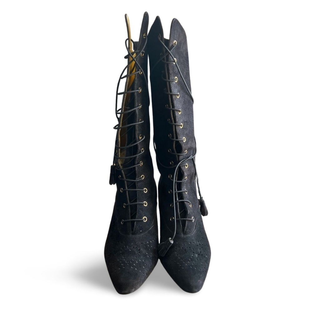 🔻1800$ ESCADA Vintage Black Victorian Witch Granny Suede Lace-Up Boots Size 7.5 - Picture 5 of 6